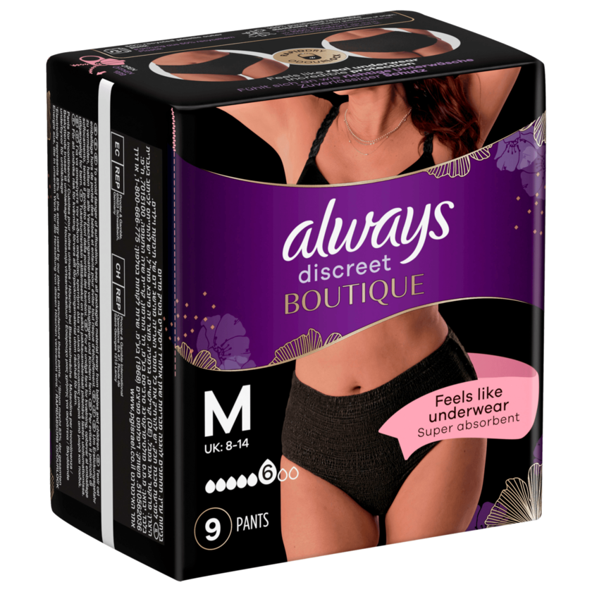 Always Discreet Boutique Inkontinenz Pants Black M 9 Stück